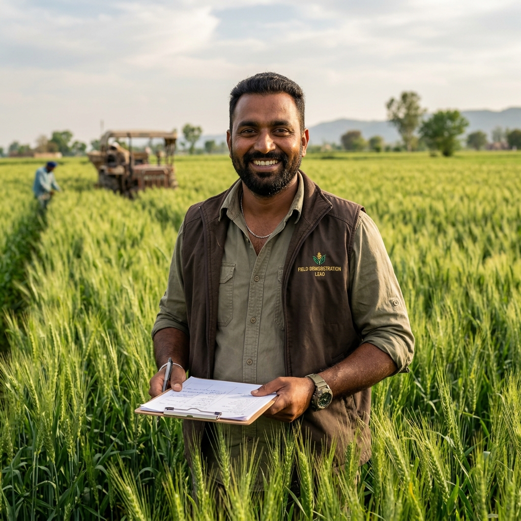 Field Demonstration Lead Baldev Dhillon showing results in a wheat field